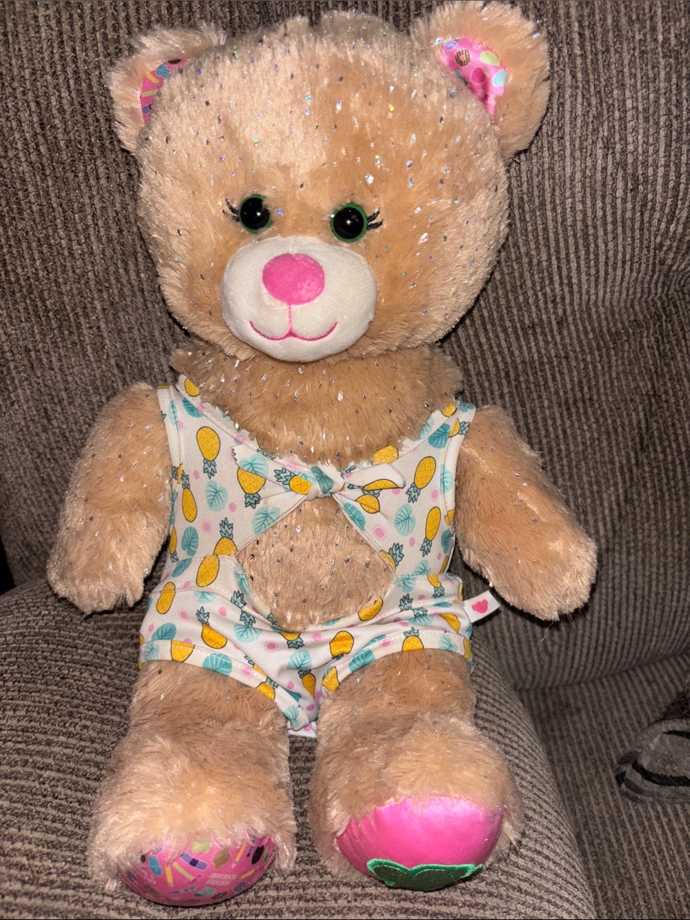 Build-A-Bear Tan Plush Bear with Pink Nose and Pink Paw Accents